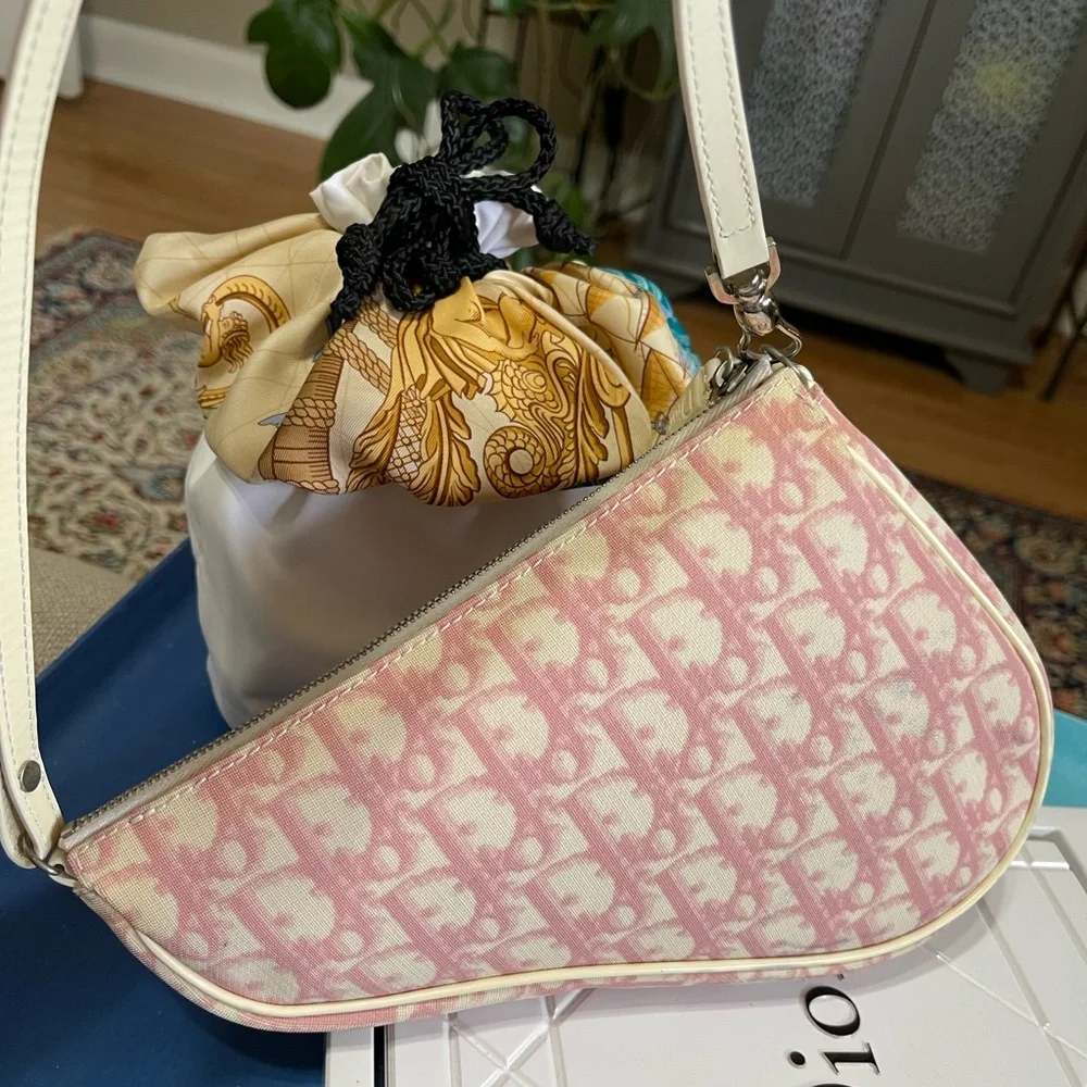 Dior Pink Oblique Logo Mini Canvas Saddle Bag - Picture 8 of 17